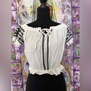 Elegant White and Black Embroidered Blouse